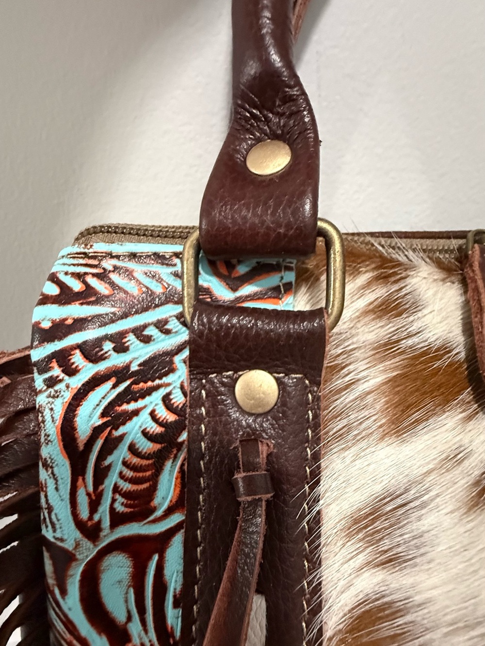 NWOT Myra Cowhide Tooled Leather Fringe Satchel CC - Picture 9 of 16